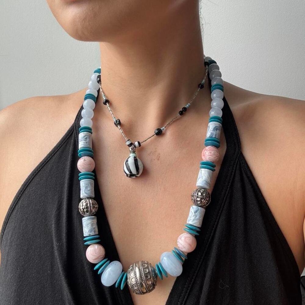 Multi-colored pastel beaded necklaces set